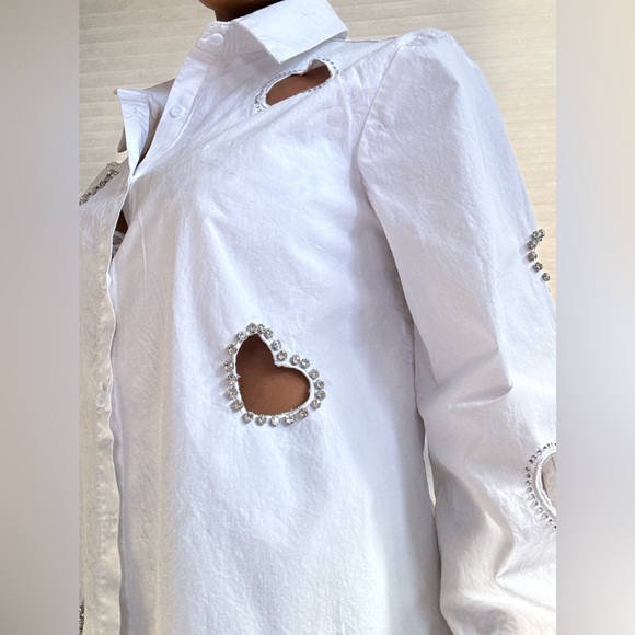 Lizette Collection Crystal Heart Cutout Long Sleeve Blouse - Picture 7 of 14
